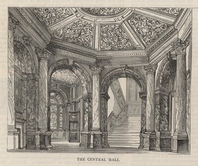 Ny byggnad av Constitutional Club i Northumberland Avenue: Central Hall av English School