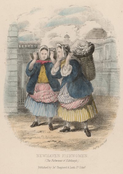 Newhaven fishwomen, Edinburgh (färgad gravyr) av English School