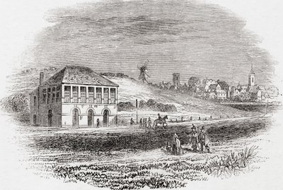 Newmarket Racecourse, Newmarket, England under Karl I:s tid, från Old England: Ett bildmuseum, pub. 1847 av English School