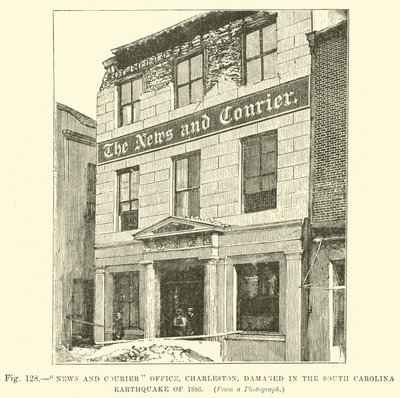 News and Courier Office, Charleston, skadad i jordbävningen i South Carolina 1886 av English School