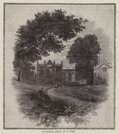 Newstead Abbey som det var (gravyr) av English School