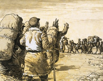 Nikolai Prjevalsky reser genom Gobiöknen och möter ett kameltåg av English School