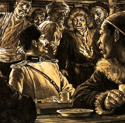 Nikolai Przhevalsky och Gobiöknen (gouache på papper) av English School