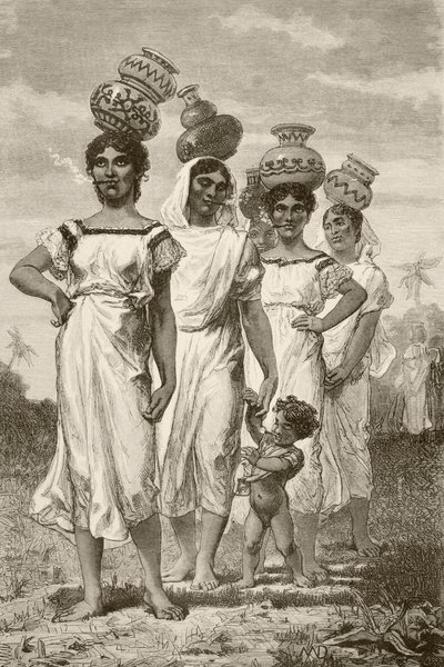 Paraguayanska lantflickor från 1800-talet (litho) av English School