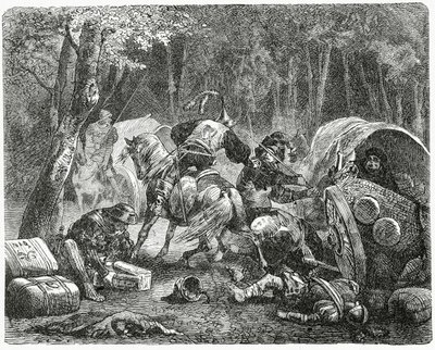 Adelsmän plundrar resande köpmän, 1882 av English School