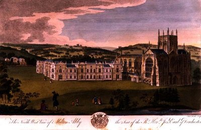Nordvästlig vy av Milton Abbey, säte för den höge ärade Joseph, Earl of Dorchester, graverad av Edward Rooker (ca 1712-74) av English School