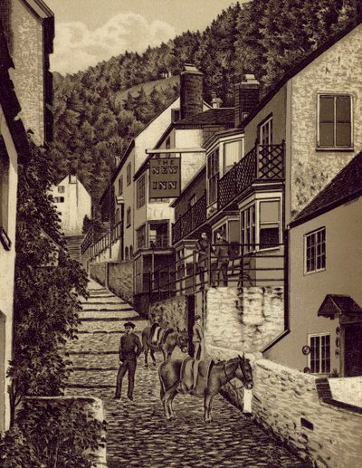 North Devon: Clovelly, huvudgatan (litografi) av English School
