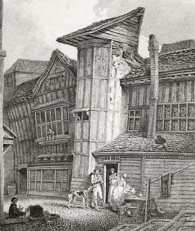 North East View av ett gammalt hus som nyligen stod i Sweedons passage, Grub Street av English School