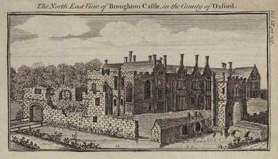Nordostvy över Broughton Castle, Oxfordshire av English School