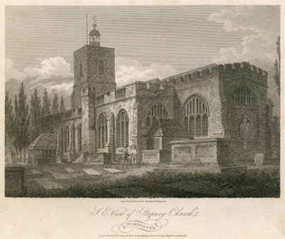 Nordostvy över Stepney Church, London av English School
