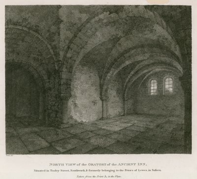 Norrvy av Oratory of the Ancient Inn som ligger i Tooley Street, Southwark av English School