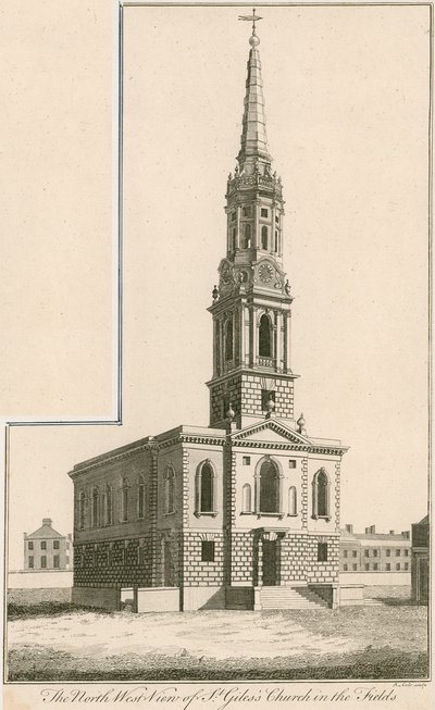 Nordvästlig vy av St Giless Church in the Fields, London av English School