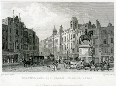 Northumberland House, Charing Cross. Bishs Lottery Office, No 9 Charing Cross, ligger granne med Golden Cross Hotel av English School