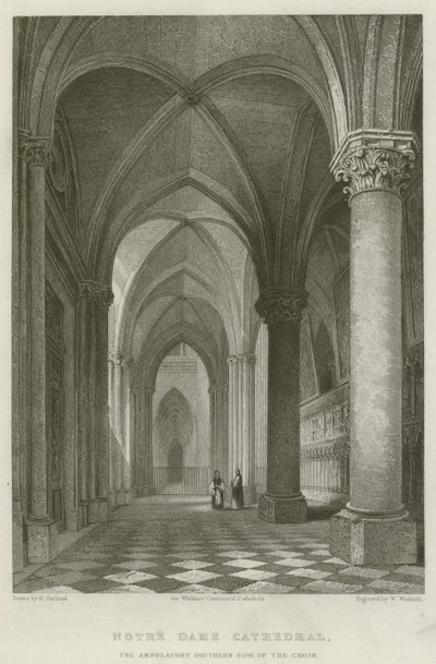 Notre Dame-katedralen, den ambulerande södra sidan av kören (gravyr) av English School