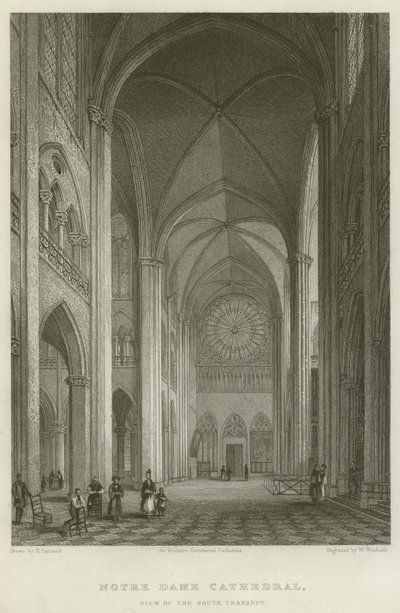 Notre Dame-katedralen, utsikt över södra tvärskeppet (gravyr) av English School