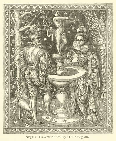 Philip III av Spaniens bröllopskista (gravyr) av English School