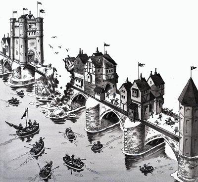 Barnramsillustration: London Bridge faller ner av English School