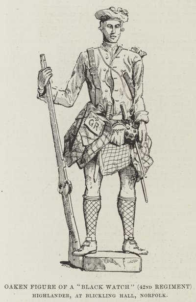 Oaken-figur av en "Black Watch" (42:a regementet) Highlander, i Blickling Hall, Norfolk (gravyr) av English School