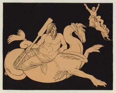 Oceanus på sin bevingade häst (färglitografi) av English School