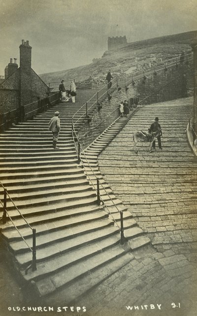 Old Church Steps, Whitby (svartvitt foto) av English School
