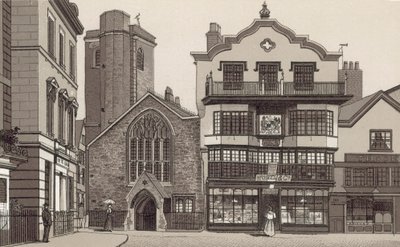 Gamla hus på Domkyrkogården (litho) av English School