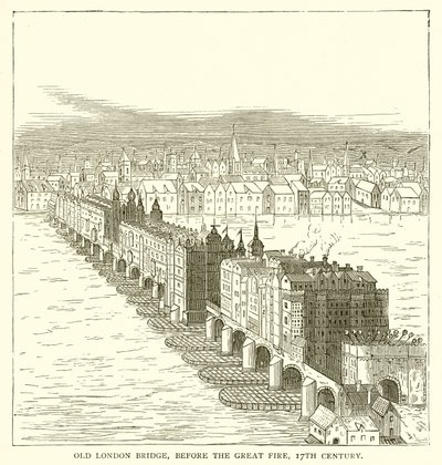 Old London Bridge, före den stora branden, 1600-talet av English School