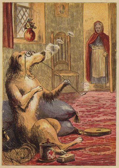 Old Mother Hubbard (färgad gravyr) av English School