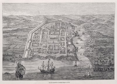 Old Santo Domingo City vid tiden för Drakes expedition, från "Santo Domingo Past and Present" av Samuel Hazard, pub. 1873 av English School