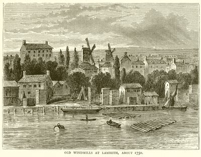 Gamla väderkvarnar vid Lambeth, omkring 1750 av English School