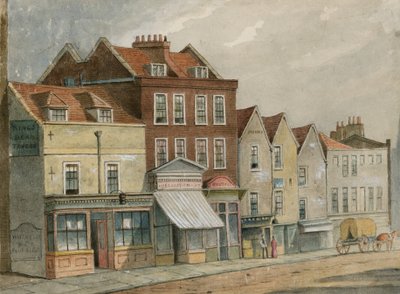 Gamla hus i Upper Street, Islington, mittemot kyrkan (wc på papper) av English School