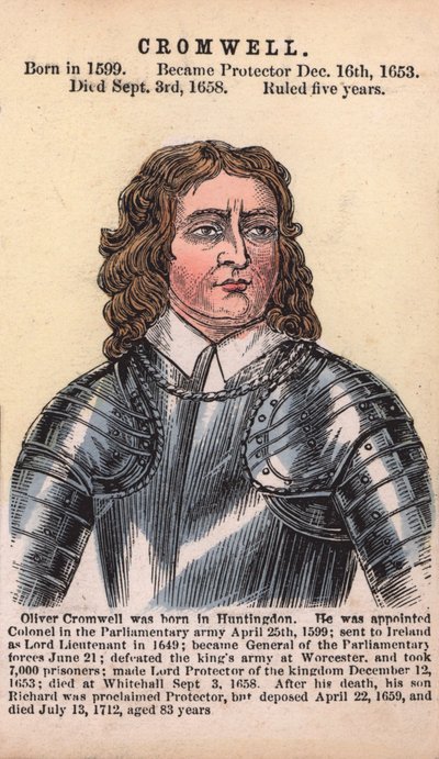 Oliver Cromwell, Protector (färgad gravyr) av English School