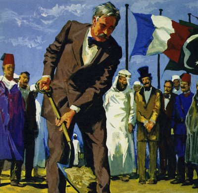 Den 25 april 1859 välte de Lesseps den första spaden med smuts i Suezkanalen av English School