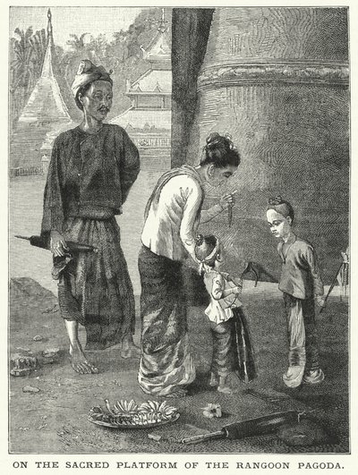 På Rangoon-pagodens heliga plattform (gravyr) av English School