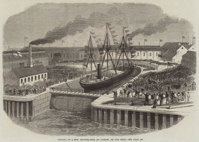 Öppning av en ny Graving-Dock vid Jarrow, on the Tyne (gravyr) av English School