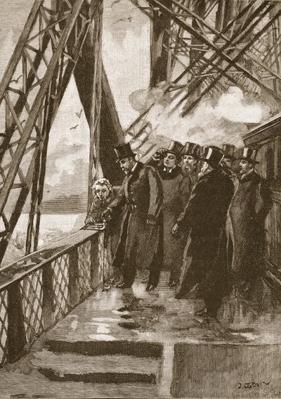 Invigning av Forth Bridge av Prince of Wales, 4 mars 1890, illustration från Cassells Illustrated History of England (sepiafoto) av English School