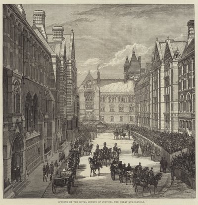 Invigning av Royal Courts of Justice, Great Quadrangle (gravyr) av English School
