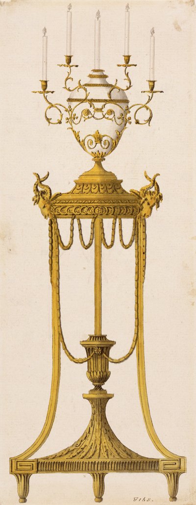 Originaldesign för ett stativ och vas för ljus, från "Works in Architecture", av Robert och J. Adam, 1773 av English School