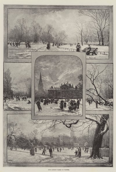 Våra Londonparker på vintern (litho) av English School