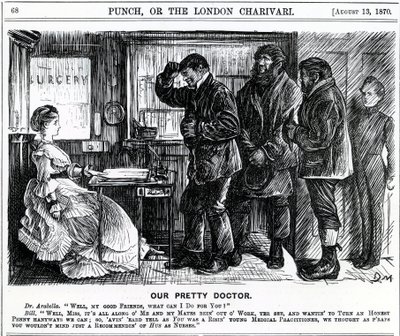 Our Pretty Doctor, publicerad i Punch Magazine, 1870 av English School
