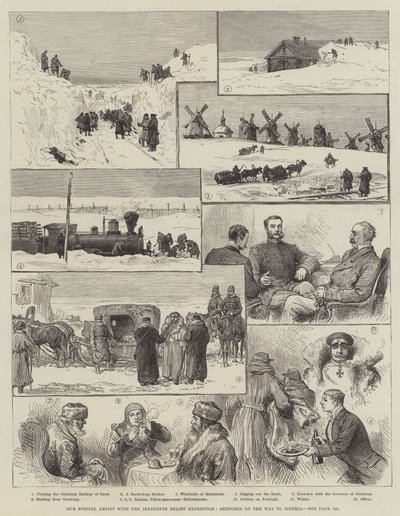Vår speciella konstnär med Jeannette Relief Expedition, Skisser på vägen till Sibirien (gravyr) av English School
