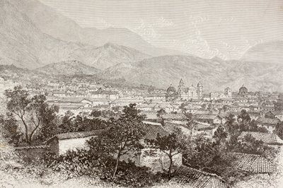 Översikt över Bogota, Colombia (litho) av English School