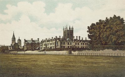 Oxford: Merton College från fälten (färglitografi) av English School