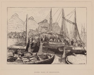Ostronbåtar vid Billingsgate (gravyr) av English School