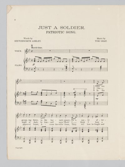 Sida 2 av ett partitur för låten Just a Soldier av English School