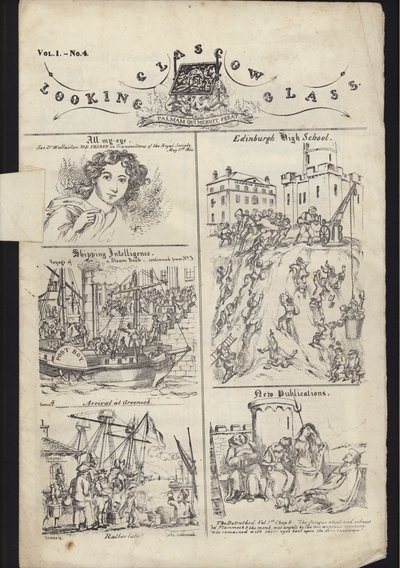 Sida från broschyr om Glasgow Fair, publicerad den 23 juli 1835 (gravyr) av English School