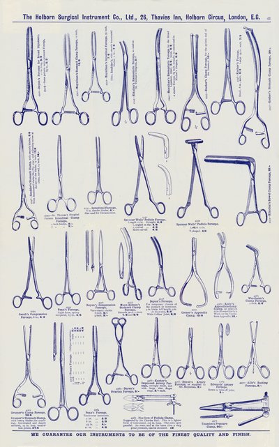 Sida från katalog över kirurgiska instrument, ca 1900 (lito) av English School