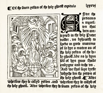 Sida från The Royal Book tryckt av William Caxton 1484, från The National and Domestic History of England av William Hickman Smith Aubrey (1858-1916) publicerad i London, ca 1890 av English School
