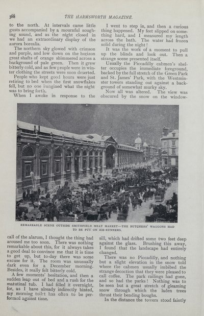 Sida från tidningsartikel om ett imaginärt Snow-bound London av English School