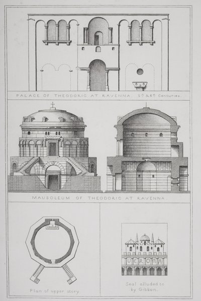 Palace and Mausoleum of Theodoric (c.454-526) i Ravenna, från `Agincourts History of Art by its Monuments av English School