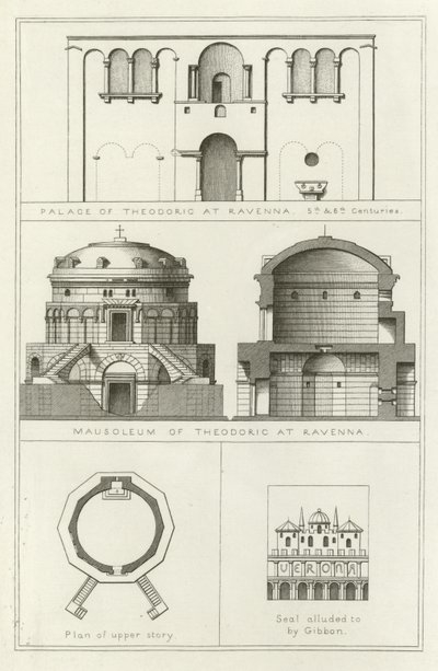 Theodorics palats och mausoleum i Ravenna, Italien, 500- och 600-talen av English School